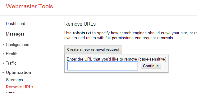 remove url from google index