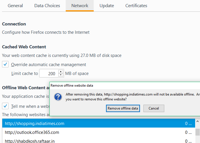 Firefox disk space usage and caching settings