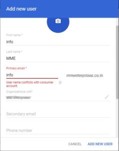 User name Conflicts with consumer account - gsuite add user error