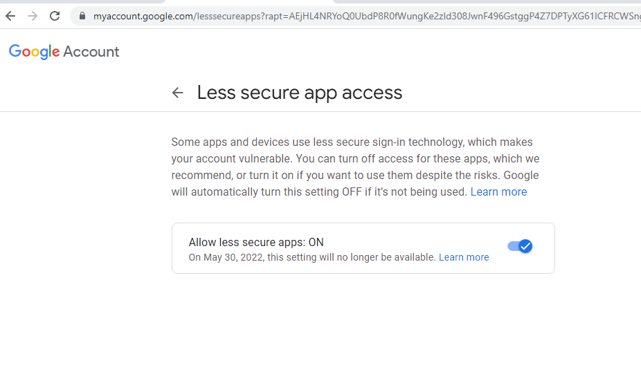 Step 2 of allowing google workspace users to turn on less secure apps.